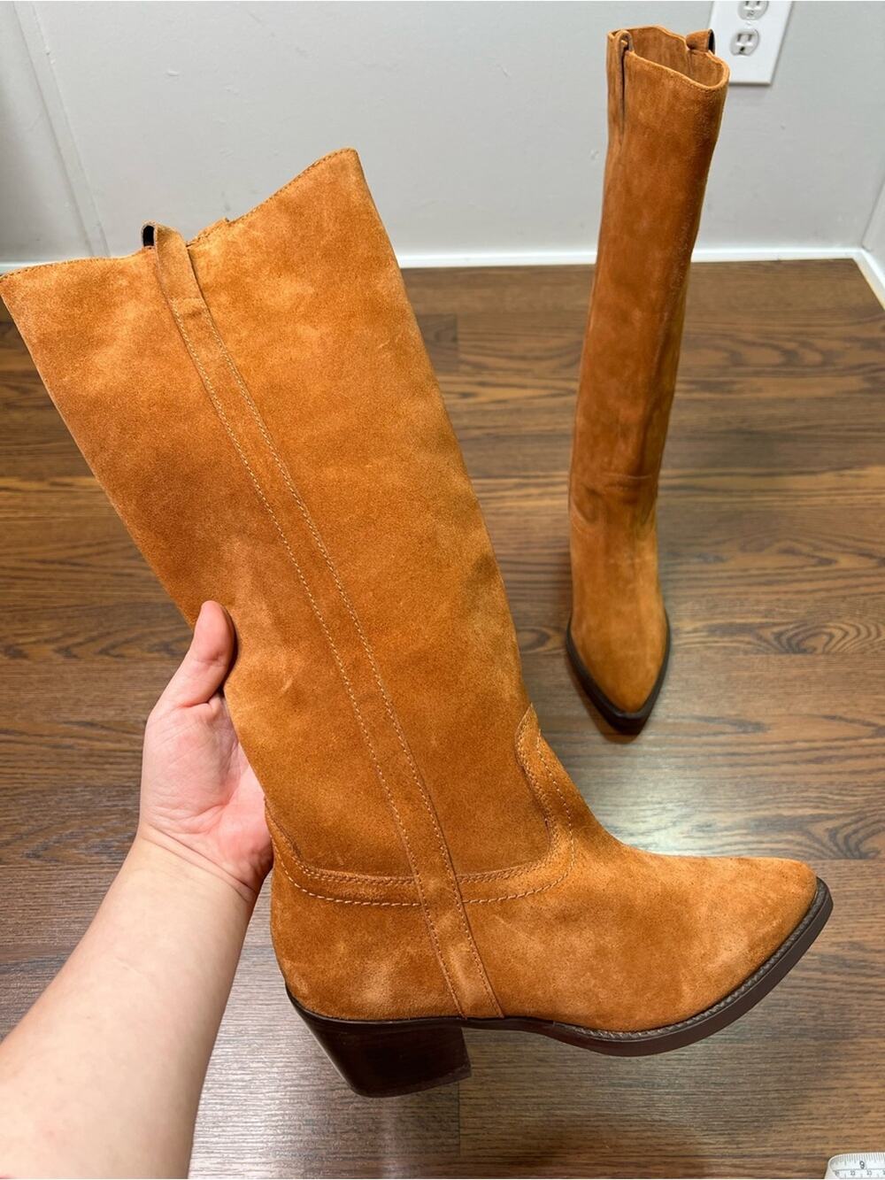 Vintage Foundry Co. Leather Tall Suede Knee-High Boots in Cognac size 8